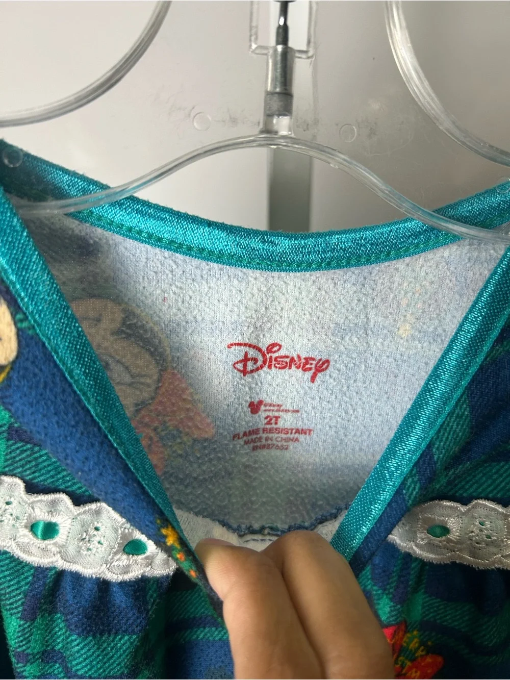 Disney Blue and Green Plaid Minnie Mouse Nightgown with Lace Yoke - Picture 4 of 7